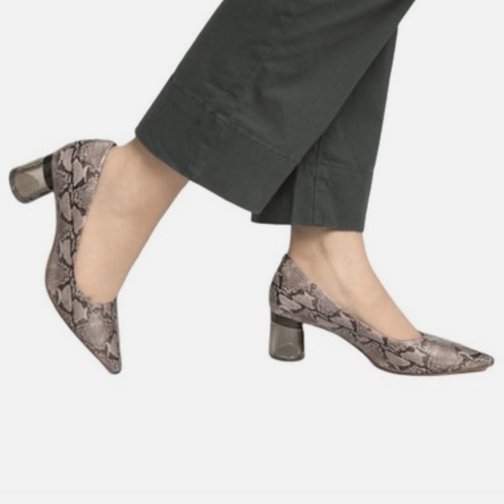 Kelly & Katie “Maysa” Snake Print Block Lucite Heel Pumps